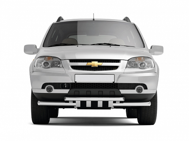 Защита переда двойная с зубьями Chevrolet Niva 63-63 мм(НПС)(2009-) РТ LNV220202