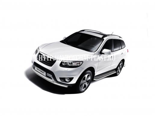 Защита порогов с алюминиевой площадкой Ø51 мм Hyundai Santa Fe(нерж.сталь)(2013-2015)