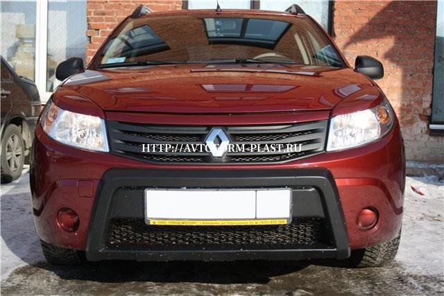 Накладка-кенгурятник (тиснение)на заводской бампер Renault Sandero(2010-2014) "Карт-RS"