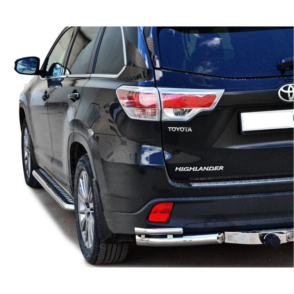 Защита заднего бампера Toyota Highlander (2013-2016) (двойные уголки) 63.5 мм (ППК) (арт.1848К)