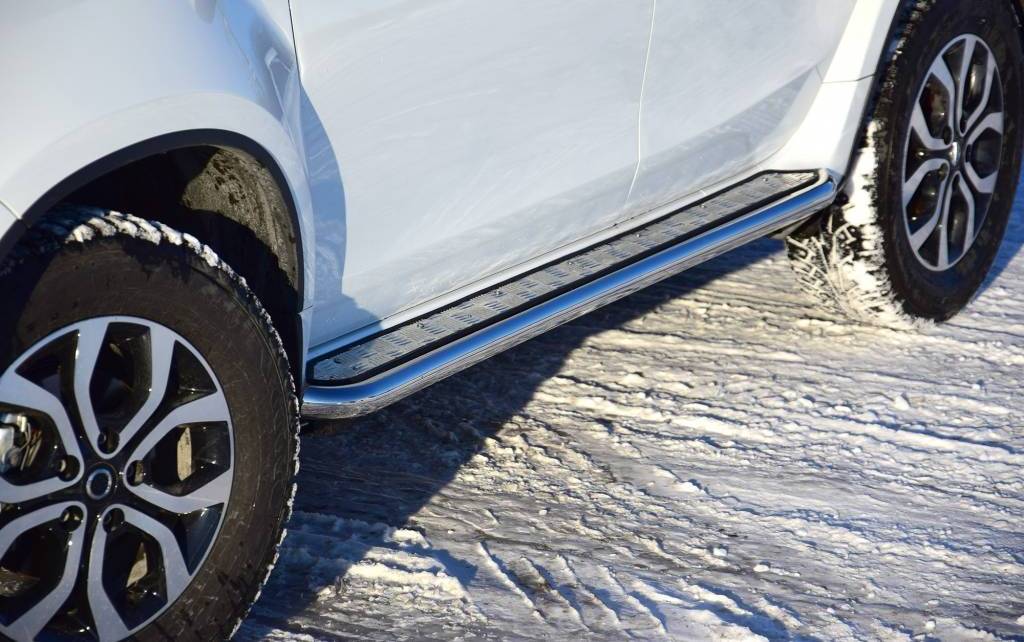 Защита порогов Эстонец с алюминиевой площадкой (НПС)на Renault Duster(2012-)