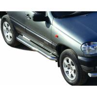 Защита порогов с перегибом и алюм.листом d63,5 мм.(НПС ) Chevrolet Niva (до 2009 г.в)(0212)