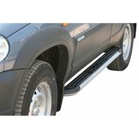 Защита порогов Chevrolet Niva с пласт.накладкой (ППК)(арт.0159rs)(2009-)