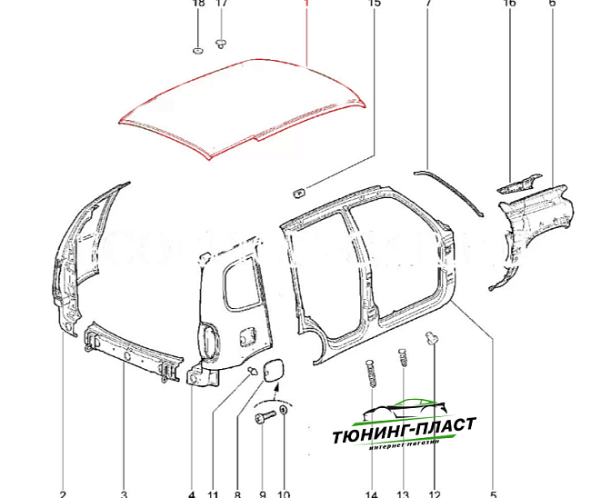 Панель крыши (без отв. под рейлинги) для Chevrolet Niva, Lada Niva Travel 21230-5701012-81
