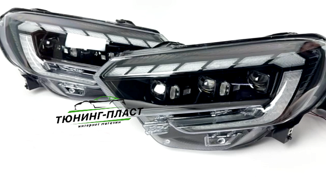 Фары Lada Vesta NG в стиле AUDI с двумя Bi-LED модулями, плавающие ДХО+поворотники 
