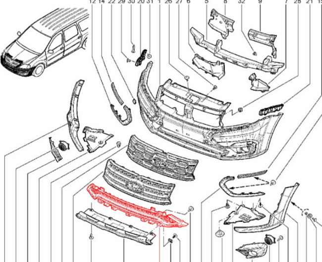 Решетка переднего бампера нижняя Лада Ларгус FL, FL Cross Оригинал 8450090847